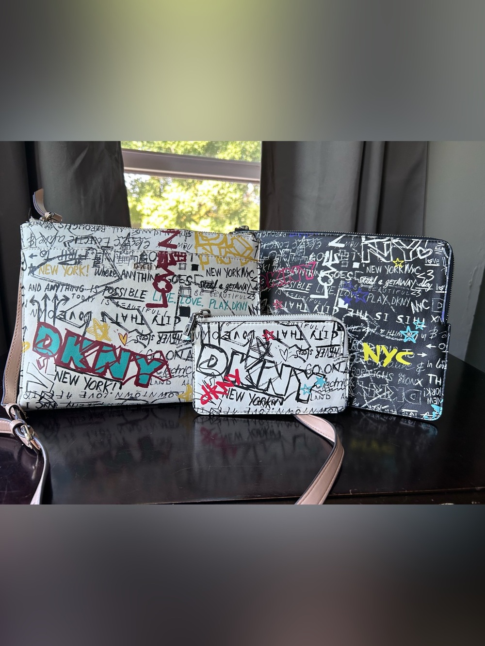 Dkny Graffiti Print Crossbody Bag, Coin Purse, & Cosmetic Pouch Trio